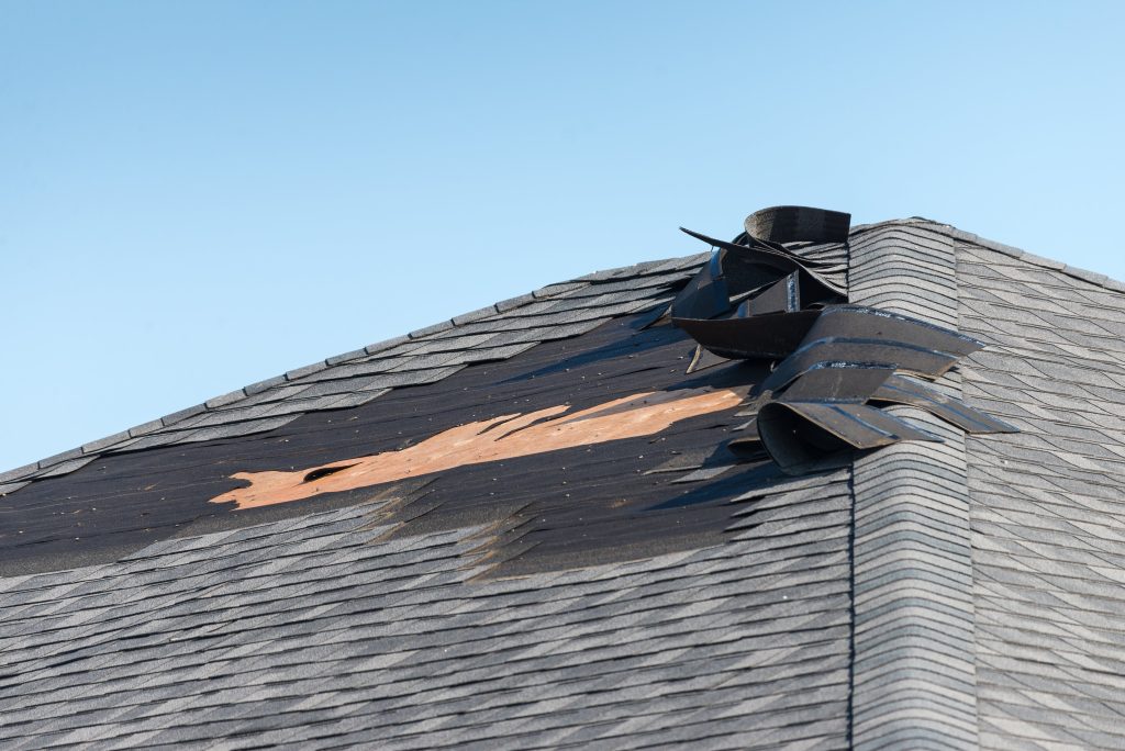 torn shingles on roof