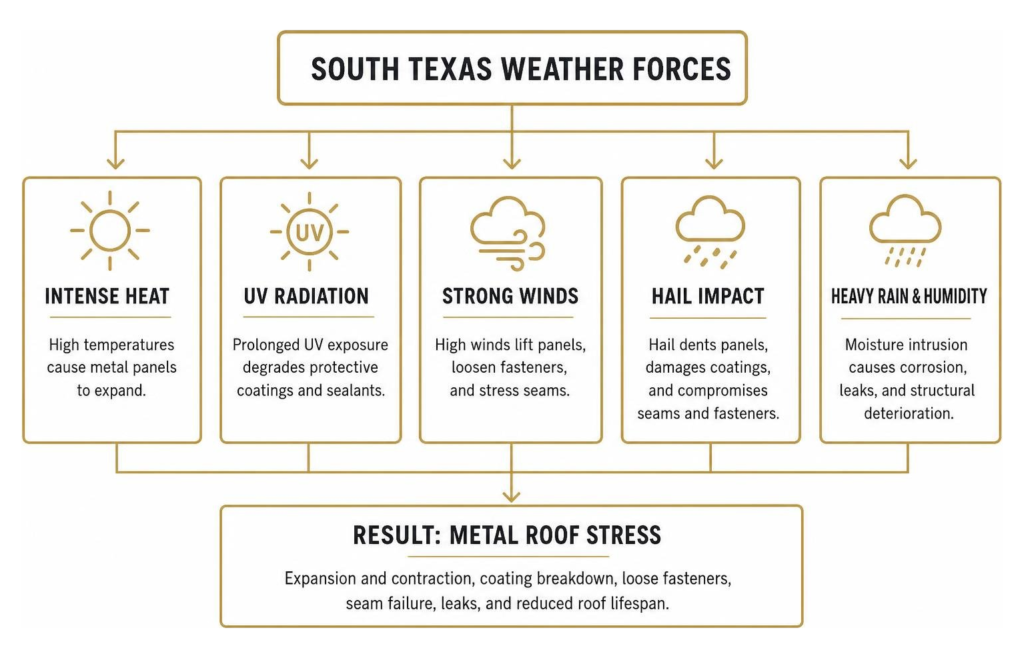 South Texas weather forces causing metal roof stress